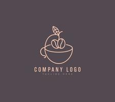 illustration av kaffe affär bönor och löv med linje konst i en minimalistisk stil logotyp mall premie vektor