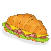 croissant med skinka och ost platt vektor illustration