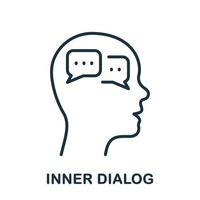 innere Dialog im Mensch Kopf Linie Symbol. Person intern Konversation linear Piktogramm. Dialog mit du selber Gliederung unterzeichnen. intellektuell Prozess Symbol. editierbar Schlaganfall. isoliert Vektor Illustration.