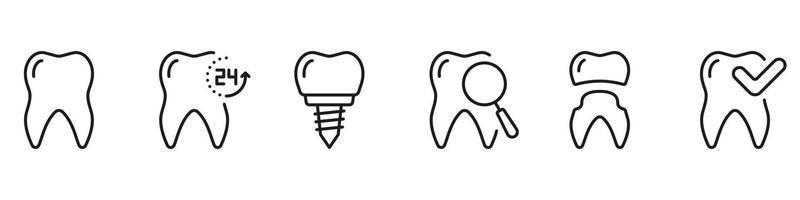 Dental Schutz Linie Symbol Satz. kieferorthopädisch Verfahren und Diagnose linear Piktogramm. Zahn Gesundheit Untersuchung. Zahnheilkunde Gliederung Symbol. Dental Behandlung. editierbar Schlaganfall. isoliert Vektor Illustration.