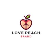 persika frukt logotyp kombination med kärlek form ikon design illustration klistermärke. vektor