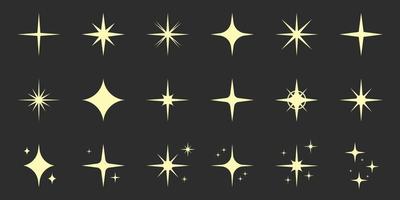 funkeln Gold Star Silhouette Symbol Satz. glühen Funke Blitz Sterne Piktogramm Sammlung. scheinen platzen Magie Dekoration Symbol. glitzernd bewirken Licht. golden funkeln aufflackern. isoliert Vektor Illustration.