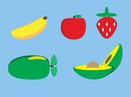 banan äpple jordgubb mango och avokado vektor illustration 2d animering