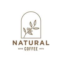 kaffe böna växt gren hipster minimal logotyp vektor med blad enkel linje översikt ikon för naturlig Kafé begrepp.