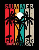 Sommer- tropisch Sonnenuntergang t Hemd Design. vektor
