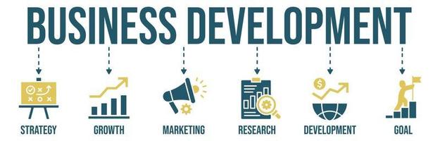 Geschäft Entwicklung Symbol Vektor Banner Netz Illustration zum Geschäft, Strategie, Wachstum, Marketing, Entwicklung, Forschung und Tor