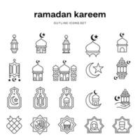 ein einstellen von Ramadan kareem Gliederung Symbole mit ein Halbmond Mond und Stern. vektor