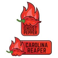 ikoner av kryddad mat nivå. varm spöke peppar Carolina skördeman kryddigaste chili tecken vektor tecknad serie illustration symbol.