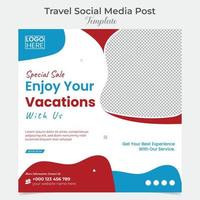 resa och turism social media posta och fyrkant flygblad posta baner mall design vektor