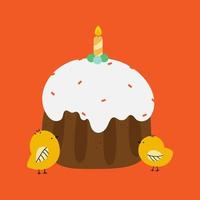 Ostern Kuchen mit ein Kerze und Gelb Küken. Cupcake, Kuchen, Dessert mit Ostern Symbole. vektor