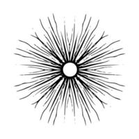 Vektor schwarz Sonne im Boho Stil. abstrakt Illustration von das Dämmerung gezeichnet durch Hand mit ein Single Linie. Esoterik.