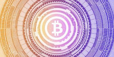 Bitcoin Technologie Banner Kryptowährung Handel und Bergbau Investition Konzept vektor