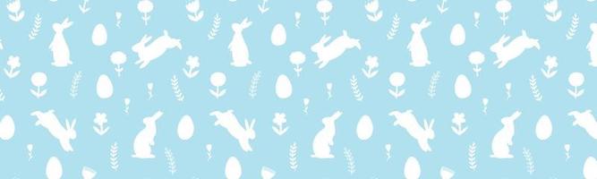 Ostern Banner mit Hasen, Blumen und Ostern Eier. Vektor Hintergrund mit Silhouetten von Tiere und Pflanzen