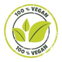 100 procent vegan ikon. vektor märka, logotyp, klistermärke. texturerad runda organisk, bio, eco symbol med grön löv. begrepp av laktos fri, icke-våldsamma friska, färsk mat