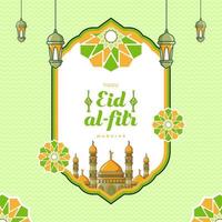eid al fitr Gruß Karte mit Laterne Moschee islamisch Ornament Illustration Design vektor