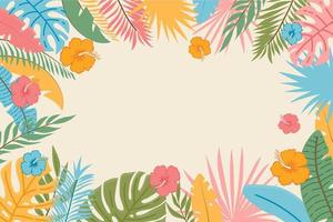 sommar vektor baner med tropisk löv. abstrakt sommar affisch med handflatan grenar och hand dragen cirklar. djungel växter bakgrund