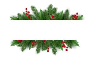 baner med jul träd grenar. jul krans med järnek bär. realistisk ser jul träd grenar dekorerad med löv vektor