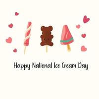 hell Sommer- Poster mit Süßigkeiten. Vektor Illustration zum glücklich National Eis Sahne Tag.
