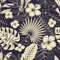 nahtloses Muster mit tropischen Blättern und Blüten. eleganter exotischer Hintergrund. vektor