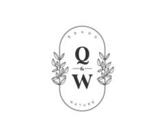 Initiale qw Briefe schön Blumen- feminin editierbar vorgefertigt Monoline Logo geeignet zum Spa Salon Haut Haar Schönheit Boutique und kosmetisch Unternehmen. vektor