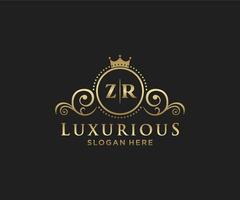 Royal Luxury Logo-Vorlage mit anfänglichem zr-Buchstaben in Vektorgrafiken für Restaurant, Lizenzgebühren, Boutique, Café, Hotel, Heraldik, Schmuck, Mode und andere Vektorillustrationen. vektor