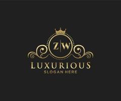 Royal Luxury Logo-Vorlage mit anfänglichem zw-Buchstaben in Vektorgrafiken für Restaurant, Lizenzgebühren, Boutique, Café, Hotel, Heraldik, Schmuck, Mode und andere Vektorillustrationen. vektor