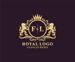 första fl brev lejon kunglig lyx logotyp mall i vektor konst för restaurang, kungligheter, boutique, Kafé, hotell, heraldisk, Smycken, mode och Övrig vektor illustration.