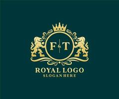 första med brev lejon kunglig lyx logotyp mall i vektor konst för restaurang, kungligheter, boutique, Kafé, hotell, heraldisk, Smycken, mode och Övrig vektor illustration.