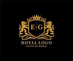 första t.ex brev lejon kunglig lyx logotyp mall i vektor konst för restaurang, kungligheter, boutique, Kafé, hotell, heraldisk, Smycken, mode och Övrig vektor illustration.