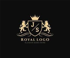 Initiale js Brief Löwe königlich Luxus heraldisch, Wappen Logo Vorlage im Vektor Kunst zum Restaurant, Königtum, Boutique, Cafe, Hotel, heraldisch, Schmuck, Mode und andere Vektor Illustration.