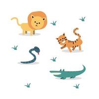 vektor illustration, vild djur för ungar, barn ClipArt, tropisk fauna, barn bok, barn sagobok, berättelse bok