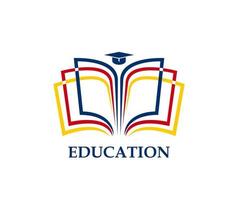 utbildning bok ikon med studerande keps, bibliotek vektor