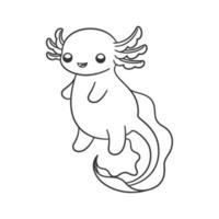 Lycklig axolotl översikt linje konst tecknad serie vektor illustration. söt under vattnet vatten- djur- design. lätt enkel färg bok sida aktivitet för ungar.