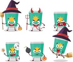 Halloween Ausdruck Emoticons mit Karikatur Charakter von Sonnencreme vektor