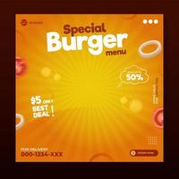 Besondere Burger Speisekarte Sozial Medien Beförderung Vorlage vektor
