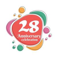 28 .. Jahrestag Feier Logo bunt Design mit Luftblasen auf Weiß Hintergrund abstrakt Vektor Illustration