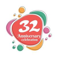 32: a årsdag firande logotyp färgrik design med bubblor på vit bakgrund abstrakt vektor illustration