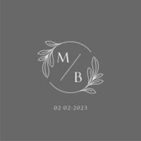 brev mb bröllop monogram logotyp design kreativ blommig stil första namn mall vektor