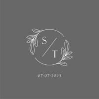 Brief st Hochzeit Monogramm Logo Design kreativ Blumen- Stil Initiale Name Vorlage vektor