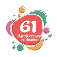 61: e årsdag firande logotyp färgrik design med bubblor på vit bakgrund abstrakt vektor illustration