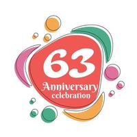 63 .. Jahrestag Feier Logo bunt Design mit Luftblasen auf Weiß Hintergrund abstrakt Vektor Illustration