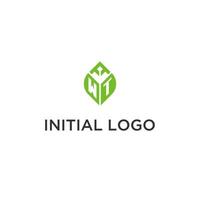 wt Monogramm mit Blatt Logo Design Ideen, kreativ Initiale Brief Logo mit natürlich Grün Blätter vektor