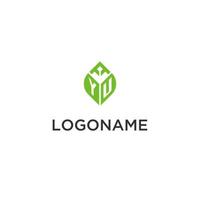du monogram med blad logotyp design idéer, kreativ första brev logotyp med naturlig grön löv vektor