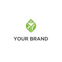 Z P monogram med blad logotyp design idéer, kreativ första brev logotyp med naturlig grön löv vektor