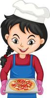 Kochmädchen-Zeichentrickfigur mit Pizzatablett