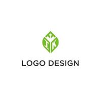 ik monogram med blad logotyp design idéer, kreativ första brev logotyp med naturlig grön löv vektor