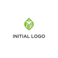 ig monogram med blad logotyp design idéer, kreativ första brev logotyp med naturlig grön löv vektor