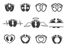 Vektordesign von neugeborenen Babyfußabdrücken mit Herzformen mit Raum für das Hinzufügen von Text.
