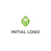 st monogram med blad logotyp design idéer, kreativ första brev logotyp med naturlig grön löv vektor