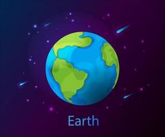 Erde. realistischer Planet im Weltraum auf dem Hintergrund eines Sternenhimmels. Vektorillustration des Globus für Tag der Erde. Perfekt für Designs im Zusammenhang mit Astrologie, Astronomie, Ökologie, Natur usw.